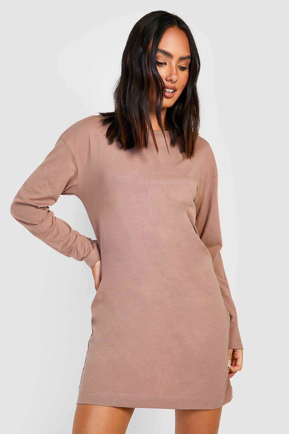 Brown long sleeve store t shirt dress